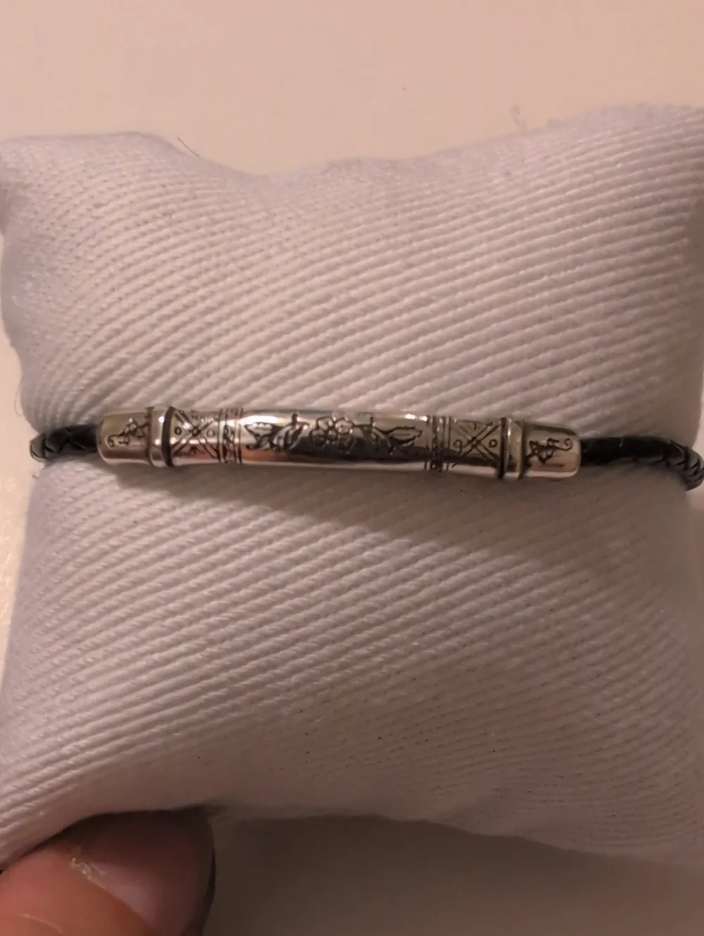 Brighton Black Leather Bracelet with Silver-Tone Engraved Bar